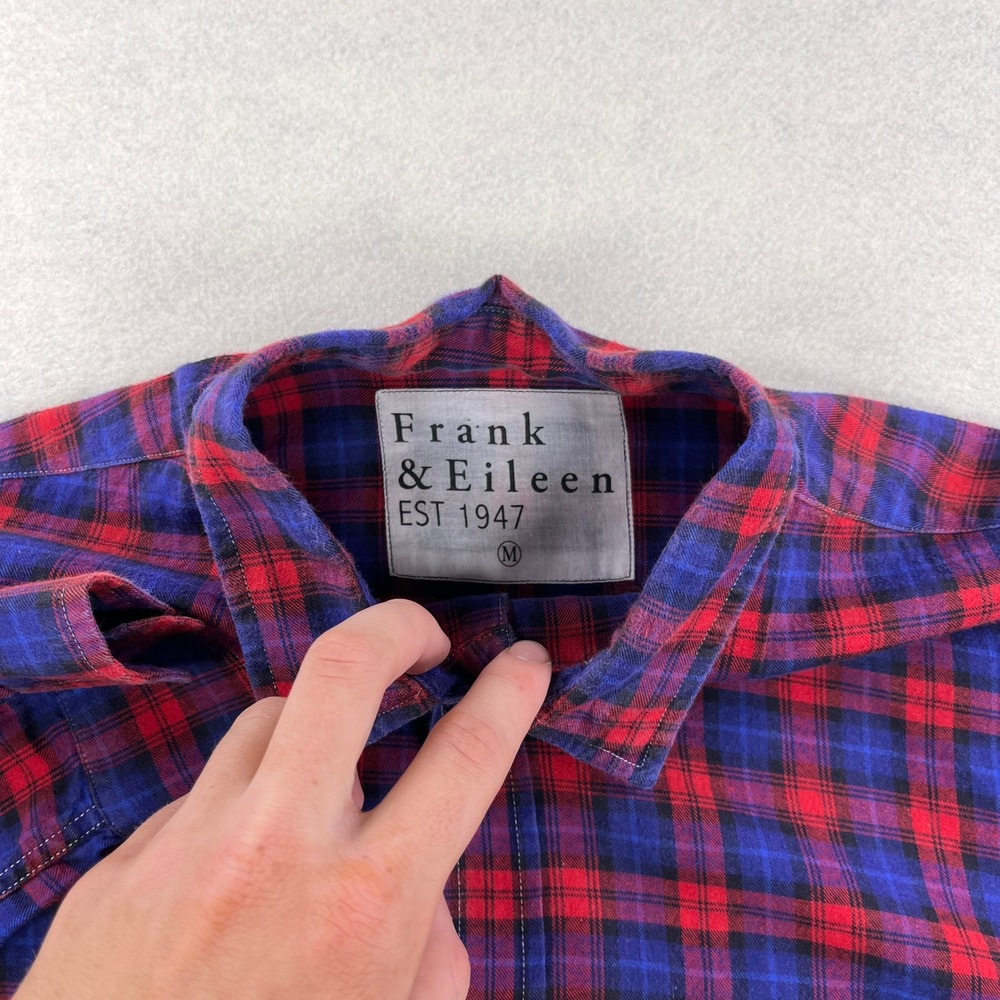 Frank & Eileen Luke Mens Medium Red Blue Plaid Italian Cotton Button Front Shirt - Picture 3 of 8